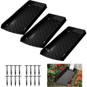 3Pack Gutter Downspout Splash Block, 12” Extra-Wide Gutter Downspout Extensions for Water Drainage, No-Install Design Down Spout Extender, Fixable Downspout Extender with 8 Fixing PP Nails, Black