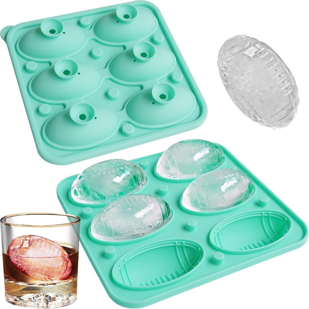 4Pack Football Ice Cube Tray,Football Shaped Novelty Silicone Ice Cube Mold, Large Ice Cube Tray with Lid for Whiskey, Cocktails, Football