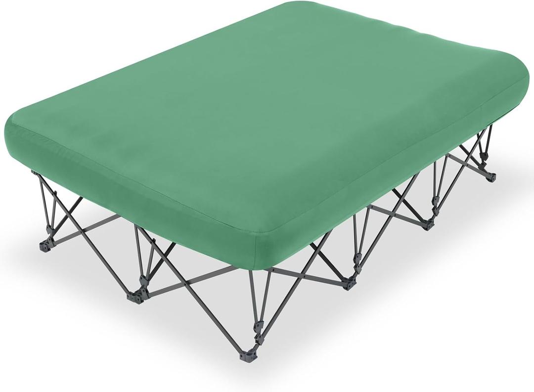 KAMPKEEPER Camping Cot,Camping Cots for Adults,Folding Camping Cot with Inflatable Air Mattress and Carry Bag,for Outdoor Travel Camp Beach Vacation (not Included The Airpump) (Queen, Green)