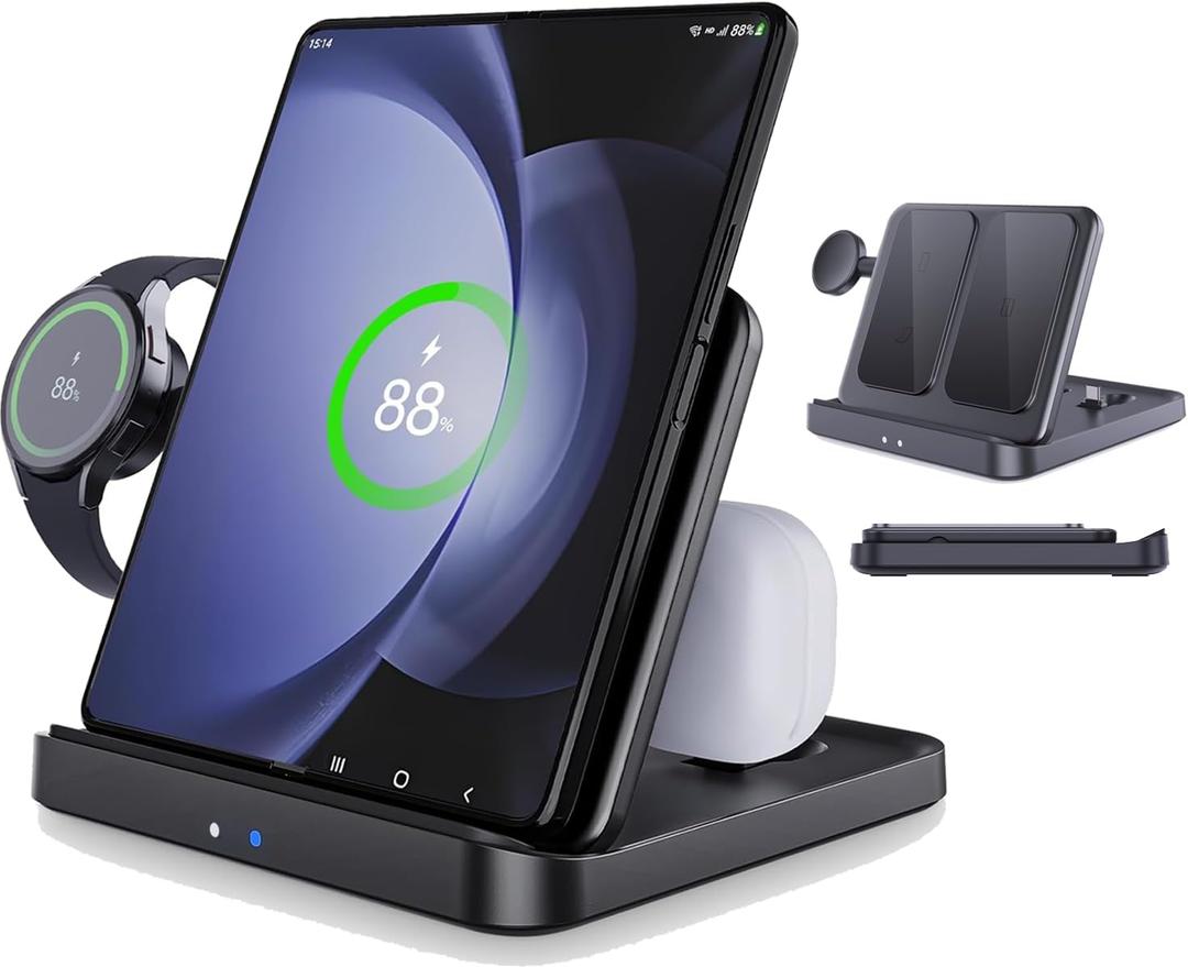 for Samsung Galaxy Z Fold 7 6 5 4 Wireless Charger Station, Foldable 3 in 1 Wireless Charging Stand for Z Flip7 S25 Ultra/Galaxy Watch/Galaxy Buds, Charger Stand Dock for Travel