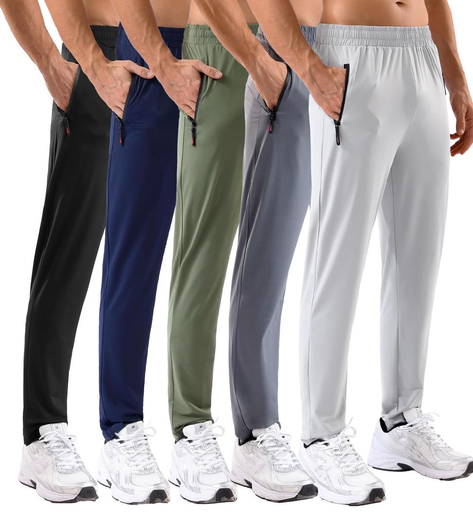 MSGD 5 Pack Men's Sweatpants with Zipper Pockets Stretch Lightweight Athletic Track Activewear Pants for Men Joggers 3XL