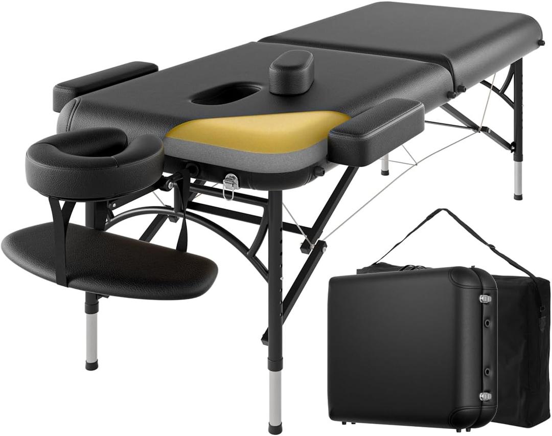2 Fold Professional Massage Table Portable Hold Up to 1100LBS Black