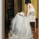 WALLZK Vintage Framed Wall Art Lady Reading Canvas Prints Victorian Women Portrait Decor Pictures Artwork for Walls Living Room Study Bedroom Bathroom 8"x10" (White dress)