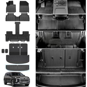 Floor Mats for 2020-2025 Hyundai Palisade, Trunk Mat with Seat Back Cover and Lower Cargo Mat TPE All Weather Protector for 2025 Hyundai Palisade Calligraphy Accessories (Floor Mats Full Set)