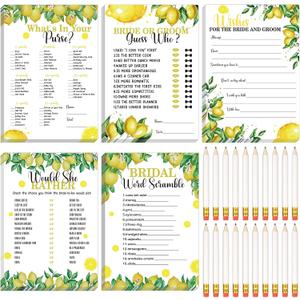 145 Pieces Lemon Bridal Shower Game Bridal Shower Favors Wedding Shower Games Set Include Wedding Games Cards and Pencils for Bride Groom Bachelorette Party Wedding Shower Party Favor