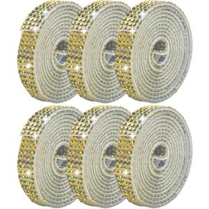 Abitoncc 6PCS Self-Adhesive Crystal Rhinestone Ribbon, Diamond Bling Ribbons Stickers 6-Rolls Bedazzling Strips, 6-Yard Gold Color for DIY Crafts, Wedding, Shoes, Phone Cases, Decoration