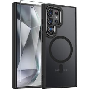 WRJ Case for Samsung Galaxy S25 Ultra, Translucent Magnetic Phone Case for Women Men [Compatible with Magsafe] Slim Anti-Fingerprints Shockproof Protective Cover with Screen Protector-Black