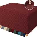 YEMYHOM Ottoman Cover Latest Jacquard Design High Stretch Folding Storage Footstool Protector Rectangle Removable Slipcover (Ottoman Small, Christmas Wine Red)