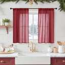 BGment Linen Burgundy Curtains 40 Inch Length for Kitchen Window, Small Semi Sheer Drapes for Cafe Over Sink Bathroom Lightweight Rod Pocket Light Filtering, 2 Panels Set, Each 30 Inch Wide