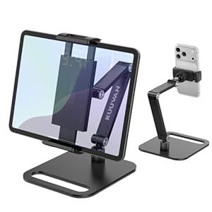 Tablet Stand Holder for iPad, Portable Monitor Stand Holder 15.6'',16'', Aluminum Alloy Foldable Arm Mount with 360 Swivel Desk Mount Compatible with 4.7-16inch Tablet, Cell Phone (Black)