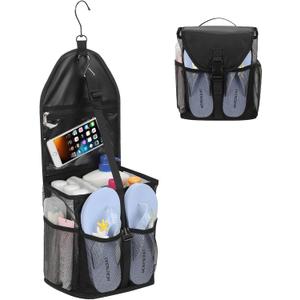 Ethereal Hanging Mesh Shower Caddy Portable for College Dorm Room Essentials, Large Capacity Shower Bag for Guys/Girls, for Beach, Swimming, Gym, Black