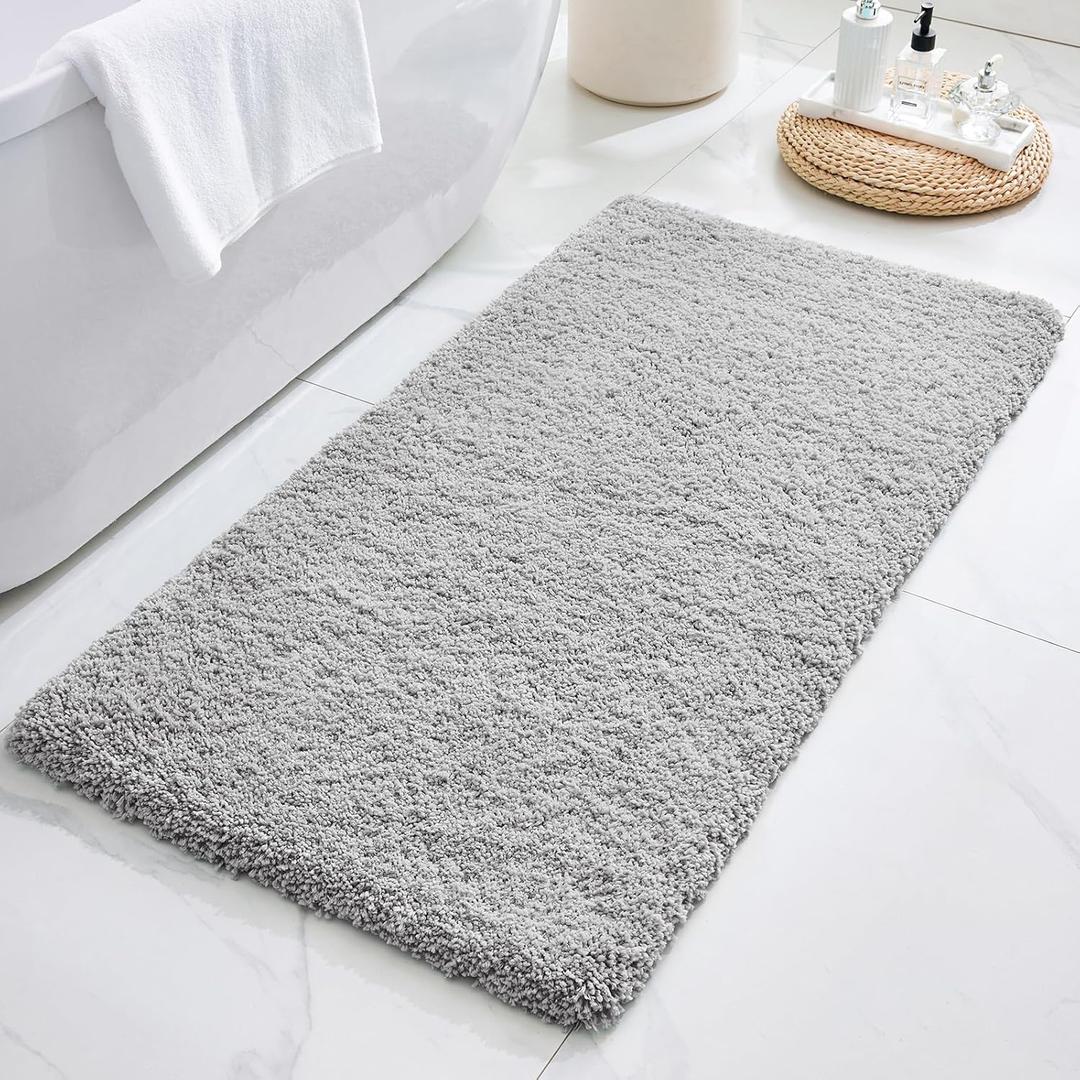 ILANGO Grey Bathroom Rugs 60" 24" Non Slip & Super Absorbent Extra Thick Soft, Washable Bath Carpet Runner for Floor, Microfiber Plush Shaggy Bath Mats with Rubber for Bedroom Bathtub Shower Room