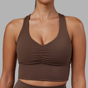 EASYBUNNY GIRL Sports Bras for Women Pack Criss Cross Back Sexy Strappy Sports Bra Seamless Padded Yoga Bra with Removable Cups Brown Size 1 (12)
