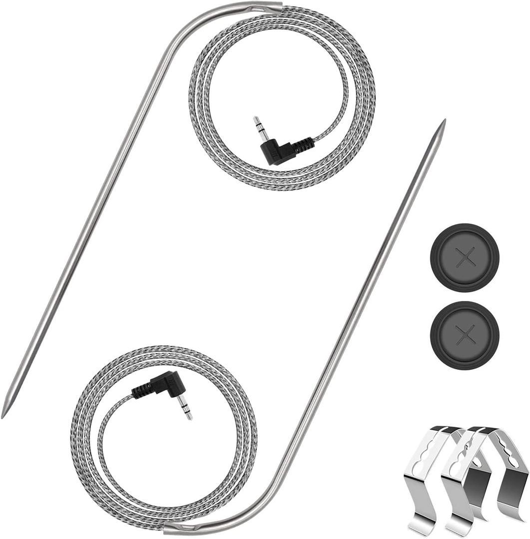 2-Pack Replacement Part for Masterbuilt Meat Probe, 9004190170 Temperature Probe Accessories Compatible with Masterbuilt Gravity Series 560/800/1050, with Grill Clips and Probe Grommet