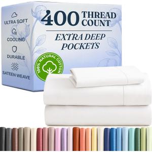 CGK Linens 400 Thread Count Deep Pocket Cotton 4 Piece Bed Sheet Set Twin XL