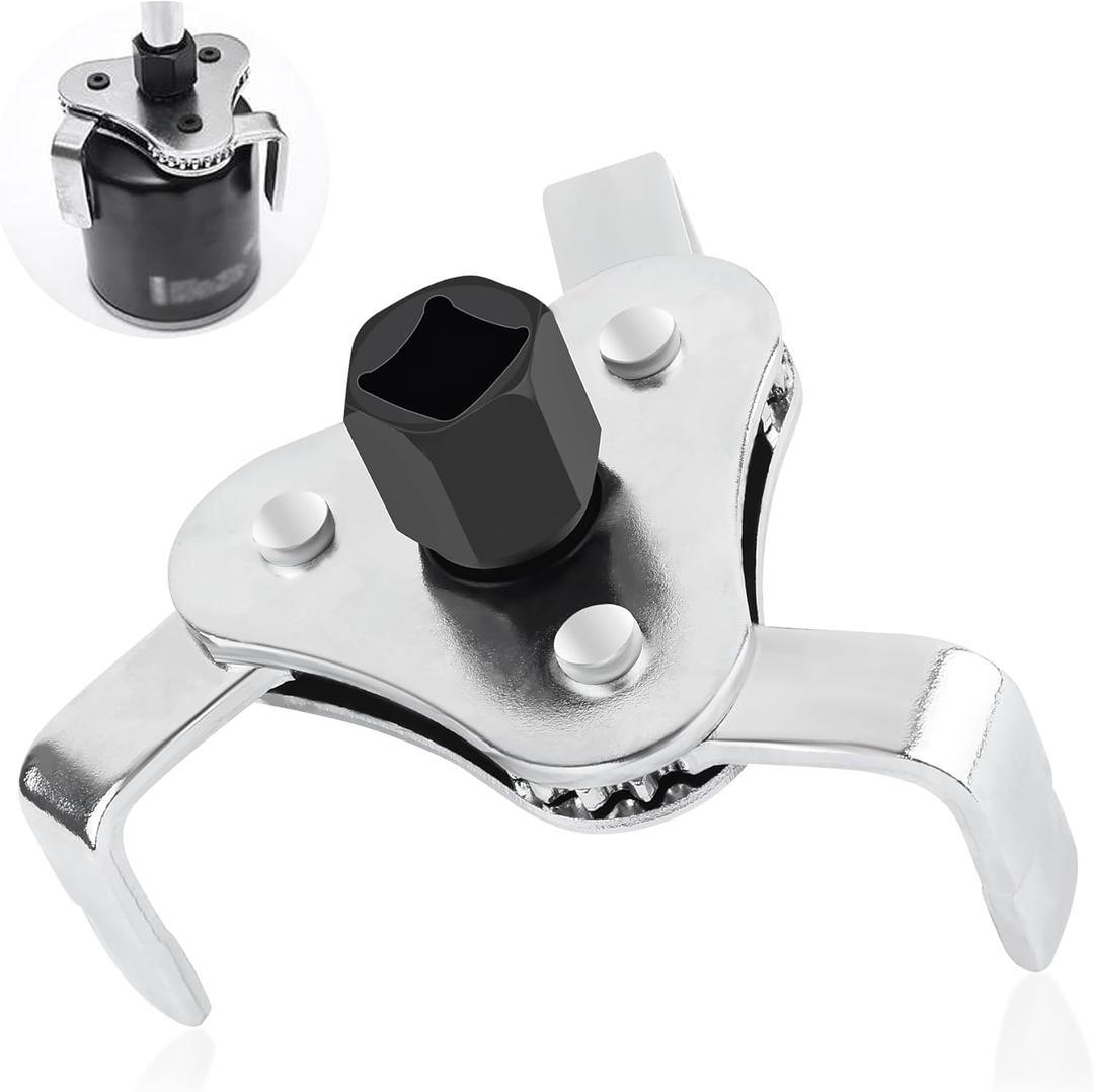 carleef Adjustable Oil Filter Wrench Tool,3 Jaw 2 Way Oil Filter Remover Tool from 2-1/2 Inch to 4.5 Inch,Universal Car Accessories Oil Filter Tool for Most Cars Trucks (Silver)