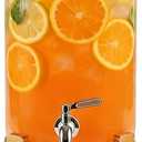 2.3 Gallon Large Glass Drink Dispenser for Parties, Glass Beverage Dispenser with Wood Stand, Juice & Lemonade Dispenser, Iced Beverage Dispenser with Spigot, Water Dispenser for Party with lid