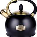 SUSTEAS Stove Top Whistling Tea Kettle - Food Grade Stainless Steel Teakettle Teapot with Cool Touch Ergonomic Handle, With 1 Silicone Pinch Mitt Included, 2.64 Quart(BLACK)