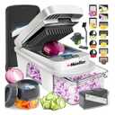 Mueller Pro-Series All-in-One, 12 Blade Mandoline Slicer for Kitchen, Food Chopper, Vegetable Slicer and Spiralizer, Cutter, Dicer, Grater, Kitchen Gadgets Sets with Container, White Sand/Gray