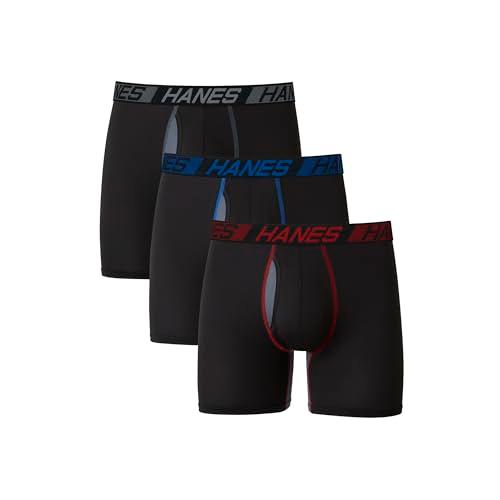 Hanes Total Support Pouch Men's Pack, Anti-Chafing, Moisture-Wicking Underwear with Cooling Trunks, Boxer Brief-Black, Medium