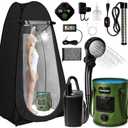 Portable Shower with Heater, Pop up Shower Privacy Tent with LED Lights, 6000mAh Camp Shower Pump, 6.6 Gallons Foldable Bucket, Outdoor Camping Shower Kit for Hiking, Beach, Pet Bath, Car Wash (Black)