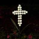 Solar Cross Garden Stake Outdoor Lights, 40 Inch Solar Powered Cross Lights Stake with 24 LED Decorative Flower Lights for Remembrance Gifts