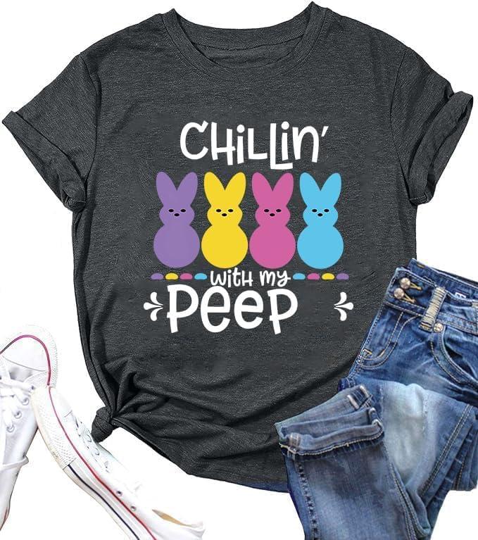 Easter Shirts for Women Cute Easter Shirt Cute Rabbit Graphic T-Shirt Bunny Shirt Easter Tops (Gray, M)
