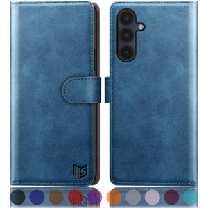 SUANPOT Compatible with Samsung Galaxy A16 5G Wallet case with RFID Blocking Credit Card Holder,Flip Book PU Leather Protective Cover Women Men for Samsung A16 Phone case Sky Blue