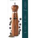 Wooden Salt or Pepper Grinder, 8 Inch Acacia Wood Mill with Adjustable Ceramic Grinder, Stainless Steel Top, Refillable Pepper Mill, Mustache Design