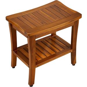 TEAKMAMA 20" Teak Shower Bench Waterproof Wooden Chair for Inside Use, Teak Shower Stool with Shelf for Bathroom, Durable Bath Bench for Elderly, Assembly Required