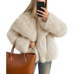 ZESICA Women's Winter Faux Fur Coats Fluffy Jacket 2026 Trendy Long Sleeve Lapel Shaggy Warm Outerwear with Pockets (M)