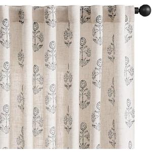 jinchan Linen Floral Curtains for Living Room 84 Inch Length Black Flower Cottage Core Farmhouse Curtains Rod Pocket Back Tab Boho Semi Sheer Window Drapes Bedroom Set 2 Panels Black on Beige