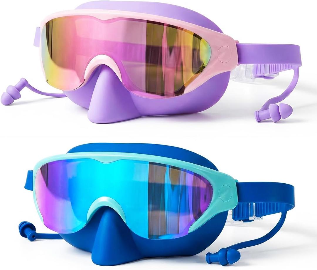 Zoomsnail Kids Swim Goggles with Nose Cover, Leakproof Anti-fog UV Lens Toddlers Swimming Goggles for Kids 3-15 Boys & Girls