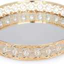 Gold Bathroom Vanity Glass Round Coffee Table Tray Decor, Perfume Organizer Tray with Mirror for Counter & Bedroom (Gold, 11.8 in)