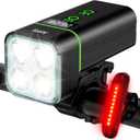 Bike Light Set USB Rechargeable - 5400mAh Bike Headlight & Taillight with Digital Display, 3 LED Super Bright 1600 Lumen 6 Lights Modes for All Bicycles, Road, Mountain, Night Riding