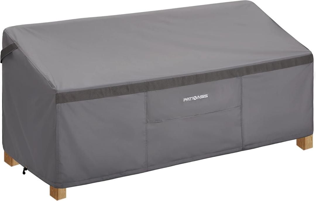 PATIOASIS Patio Bench Cover Grey Waterproof, Small Outdoor Loveseat Cover 54in W x 37in D x 35in H Waterproof UV-Resistant Windproof Ripproof Outdoor 2 Seater Couch Cover