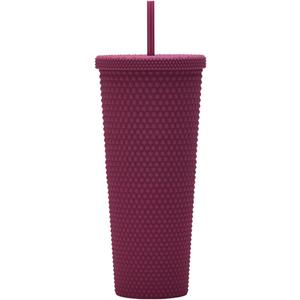 24oz Fully Studded Tumbler. Matte Burgundy Studded Tumbler with Lid and Straw. Reusable Double Walled Insulated Travel Tumbler. Plastic Acrylic Pastel Colored Tumbler Cup for Iced Coffee Smoothie.