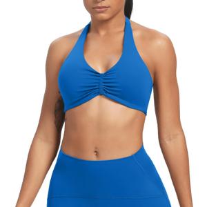Aoxjox Women's Workout Sports Bras Fitness Taylor Scrunch Halter Bra Yoga Crop Tank (Directoire Blue, XS)