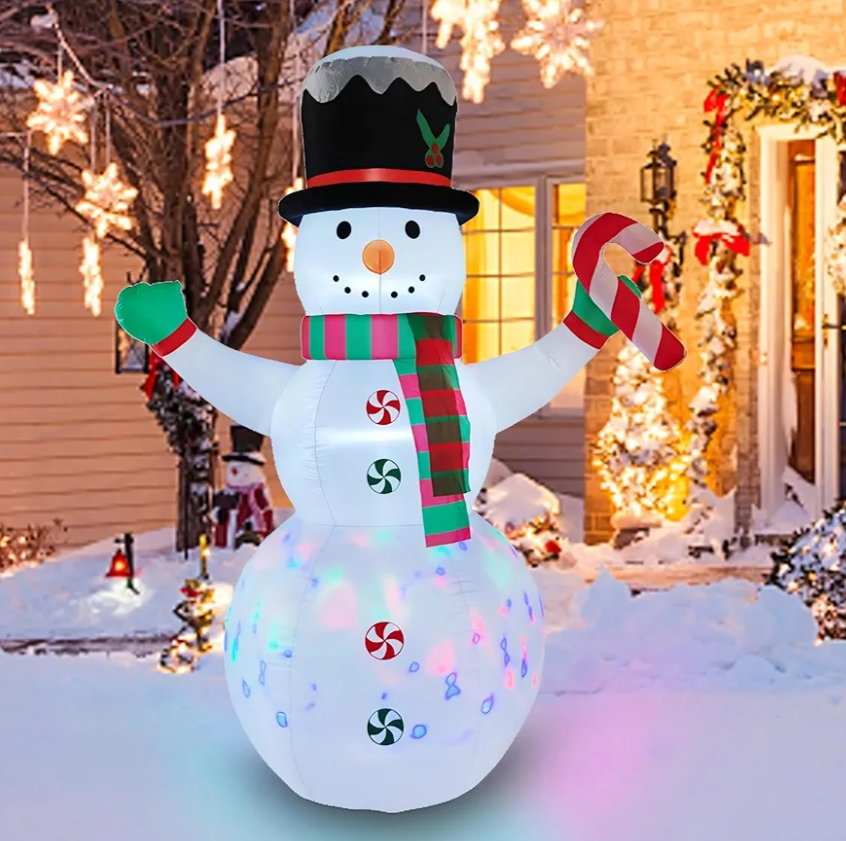 8 FT Christmas Inflatables Giant Snowman Outdoor Decorations,Giant Blow up Snowman with Black Hat,Built-in Rotating Colorful Lights for Yard, Garden, Patio, Lawn Xmas Holiday Decor
