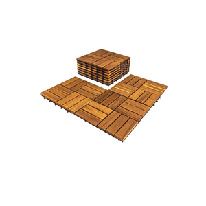 Pack of 10 Deck Tiles - 12,6"x12,6" Interlocking Natural Solid Acacia Wood for Outdoor & Indoor, Patio Garden, Balcony, Poolside - Golden Teak Color Not complete
