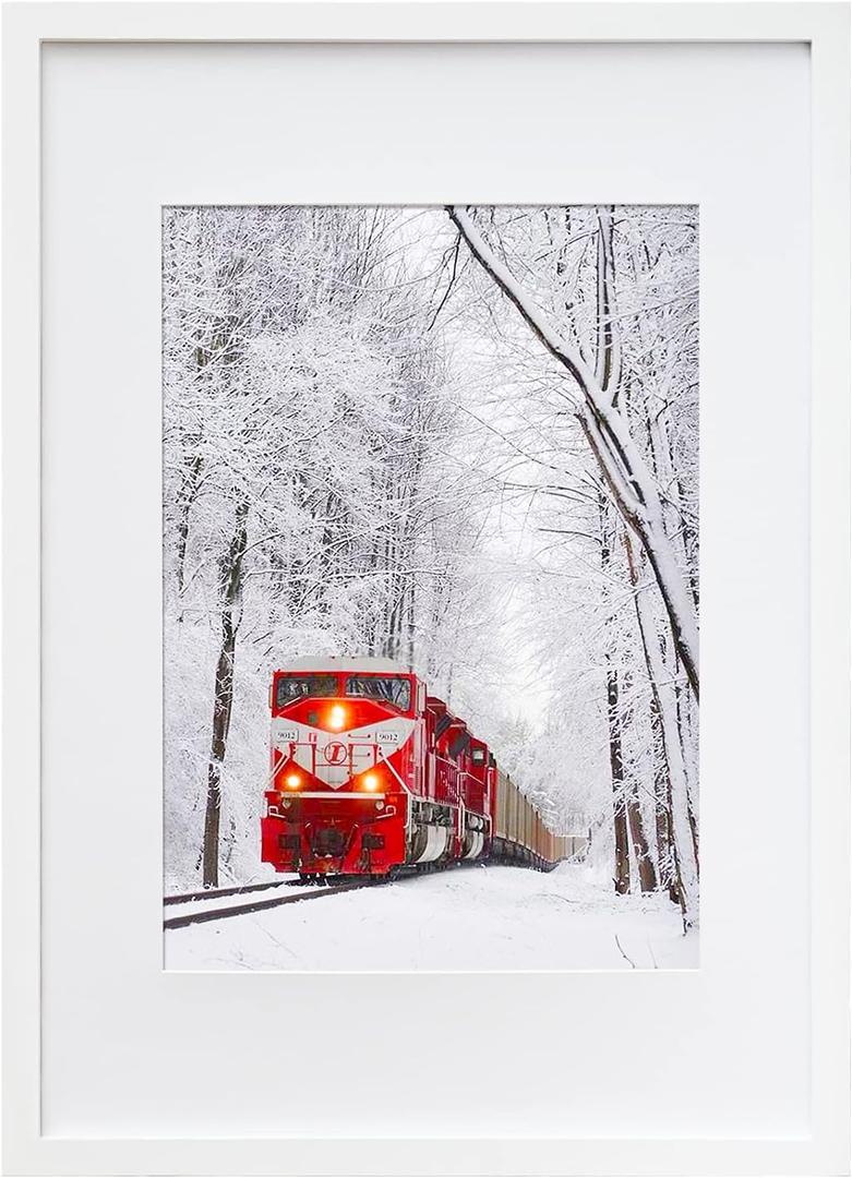 Egofine A2 Picture Frame Matted for A3 - Made of Solid Wood with Plexiglass Front for Wall Mounting Hanging Vertically or Horizontally, White - 16.5 x 23.4 in