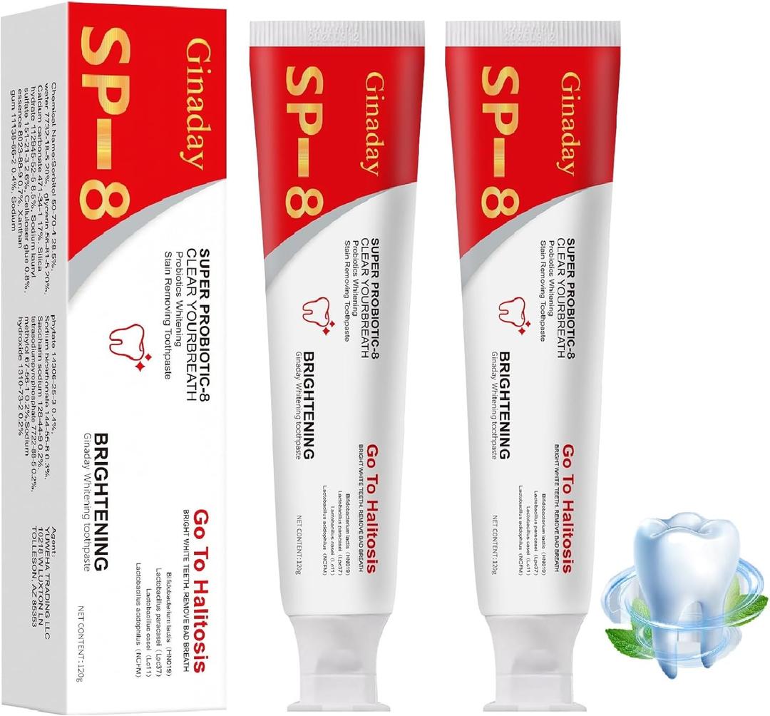 2 Pcs SP-8 Probiotic Whitening Toothpaste, Triple Whitening Care Deep Cleaning Fresh Breath.