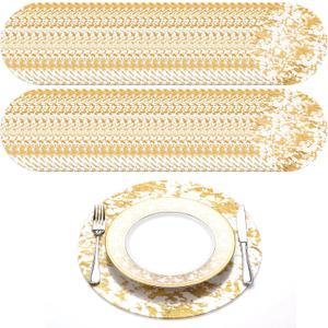 120 Pcs Disposable Gold Placemats Set 13 Inch Round Gold Foil Mesh Pressed Table Doilies Metallic Thin Mesh Table Runner for Home Decoration Dining Wedding Birthday Party