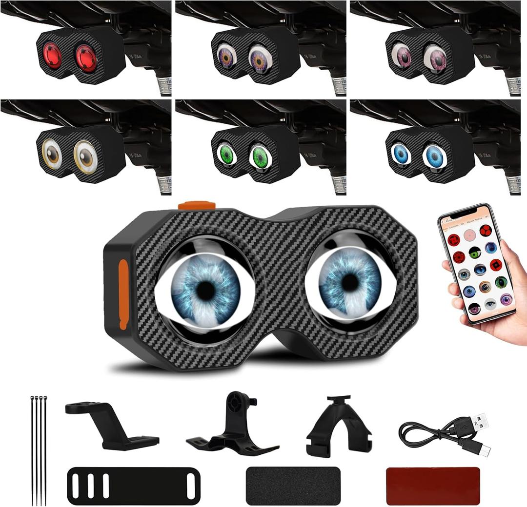 spnanma 2025 Upgraded Demon Eyes Bike Tail Light, Waterproof Smart LED Rear Bike Light with 82 Presets, Programmable Eyes Rear Bicycle Tail Light with Type-C Charging, Mounting Bracket for Bikes
