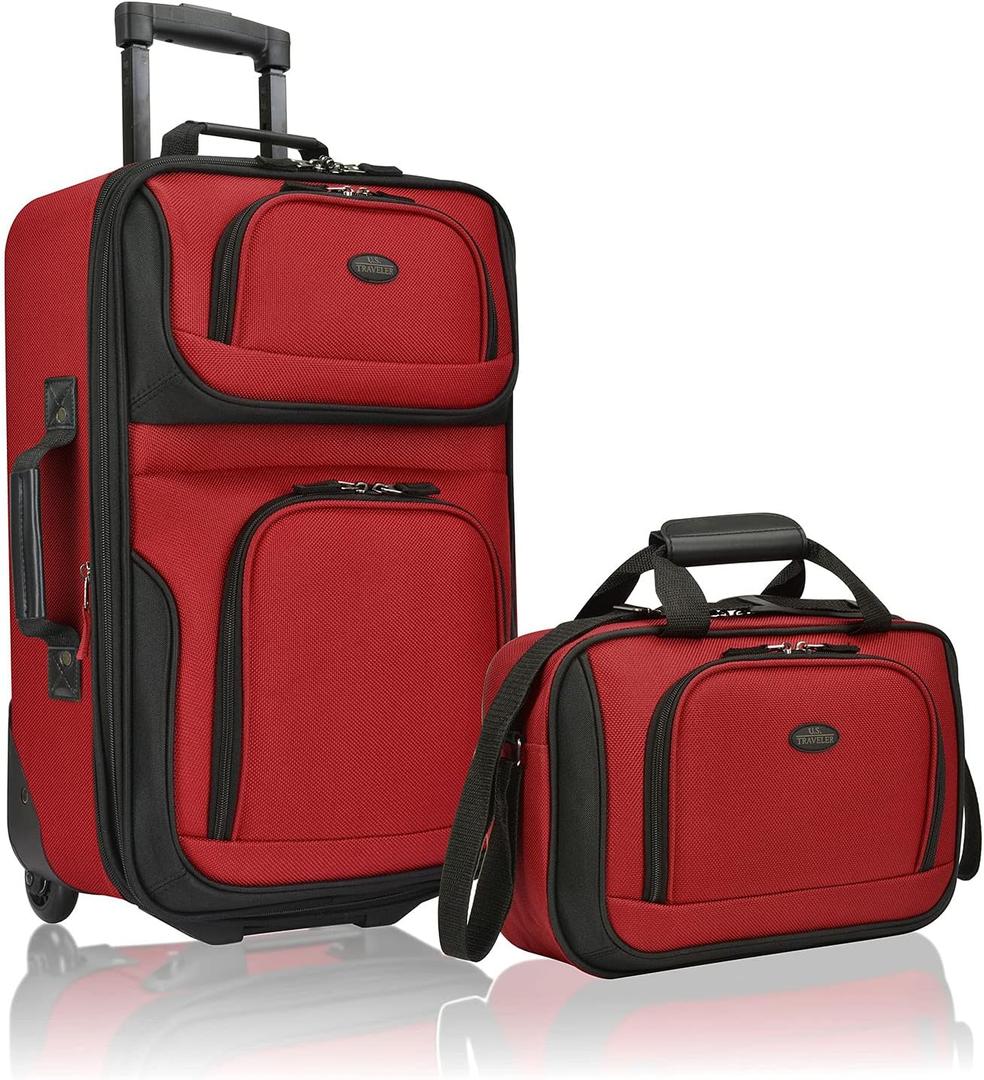 U.S. Traveler Rio Lightweight Softside Rolling Carry-on Suitcase, 2-Wheel Set, Red, Size: 21"/14"