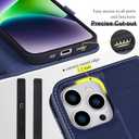 VISOUL Phone Case Wallet for iPhone 15 Pro, Genuine Leather Folio Case with Card Holder Magnetic Flaps Closure Flip Cover Designed for iPhone 15 Pro(6.1-inch)(Blue+Navy Blue)