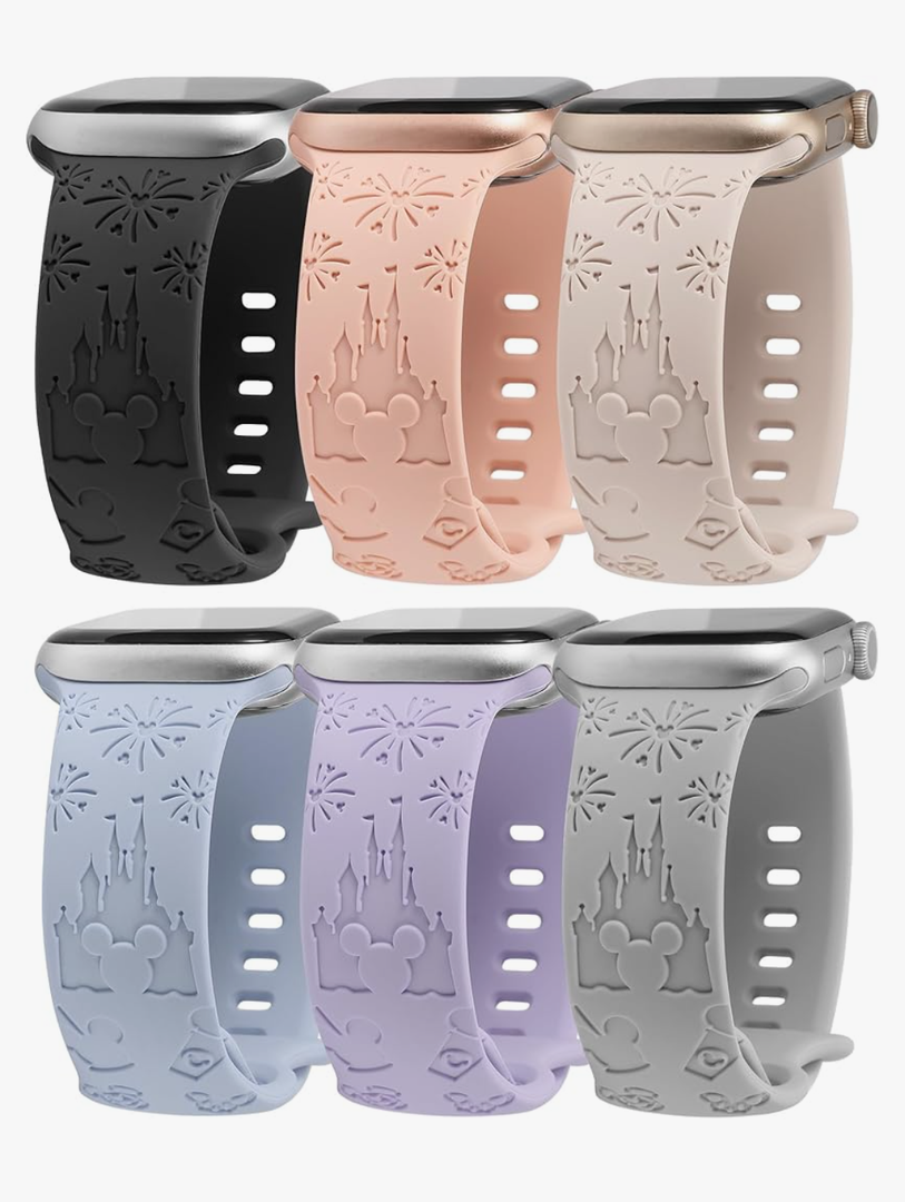 2 Packs Cartoon Bands Compatible with Apple Watch Bands 38/40/41/42/44/45/46/49mm Womens, Soft Silicone Cute Engraved Strap for iWatch Series 11 10 9 8 7 6 5 4 3 SE/Ultra 3 2 1