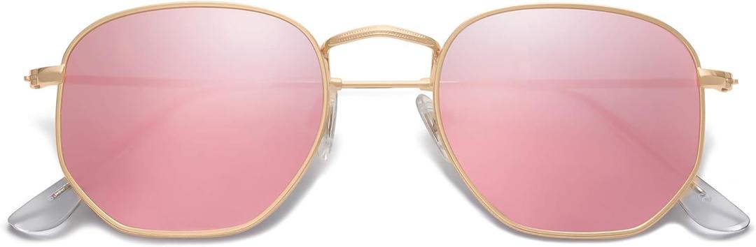 SOJOS Square Polarized Sunglasses for Women Men Small Hexagonal Polygon Shades SJ1072 (Pink)