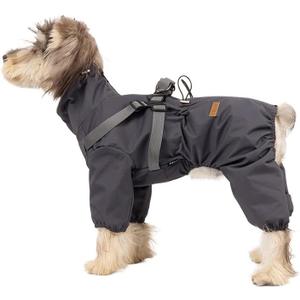 Four-Legged Full Coverage Dog Raincoat for Small Medium Dogs, Waterproof Dog Rain Coat with Harness Built in, 4-Legs Dog rain Jacket with Reflective Strip, Adjustable Puppy Waterproof Clothes (S)