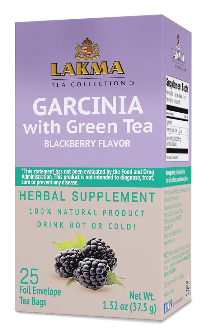 Lakma Garcinia Cambogia Green Tea with Blackberry - 25 Tea Bags (25 Count (Pack of 1), Best Before 02/2026 Lakma Garcinia Cambogia Green Tea with Blackberry - 25 Tea Bags (25 Count (Pack of 1), Best Before 02/2026